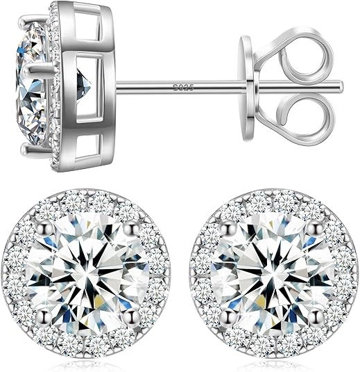 GemNexus Moissanite Halo Earrings 4Carats Moissanite Stud Earrings 925 Sterling Silver Earrings for Women