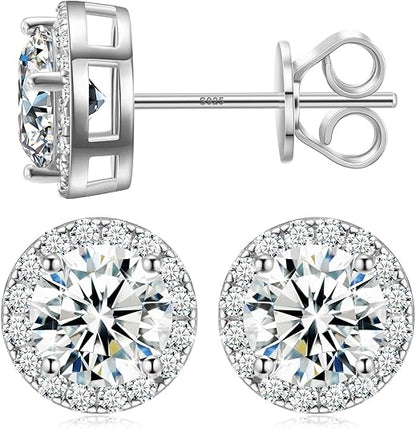 GemNexus Moissanite Halo Earrings 4Carats Moissanite Stud Earrings 925 Sterling Silver Earrings for Women